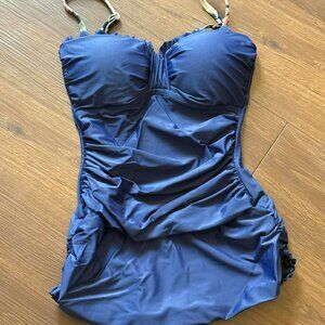 Shore Shapes Navy Swimdress One Piece Size 8 Tummy Control Ruched Slimming 3061